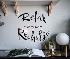Vinyl Wall Decal Words Phrase Relax Recharge Stickers 22.5 in x 21.5 in g101