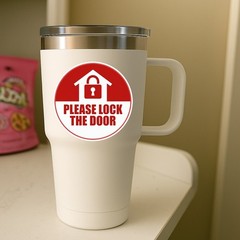 Please Lock the Door Stickers: Waterproof Vinyl Warning Labels, 4-Pack