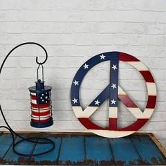 Rustic Red Metal Antiqued Groovy Peace Hanging Sign Hippie Home Door Decoration