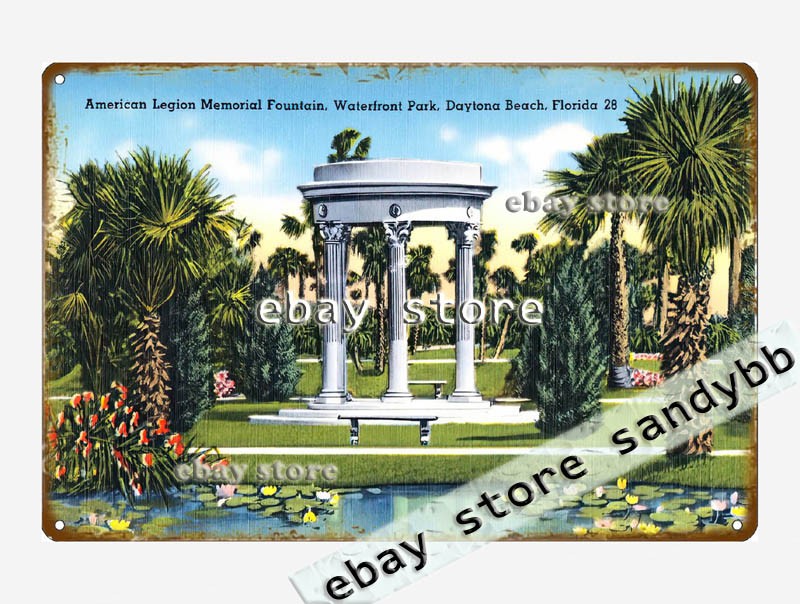 1930-45 American Legion Memorial Fount, Waterfront Park, Daytona Beach Florida t