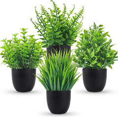 4 Pack Fake Plants for Bathroom Home Office Table Decor Indoor Black Accessories
