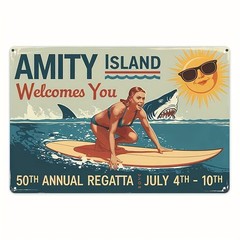 Amity Island Welcomes You Metal Sign Jaws Retro Beach Wall Art Decoration Gift