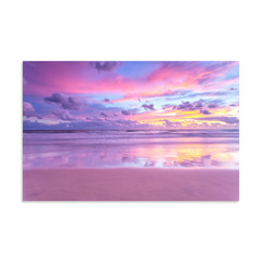 Pink Purple Ocean Sunset Beach Poster Print, Coastal Wall Art, Pink Ocean Waves