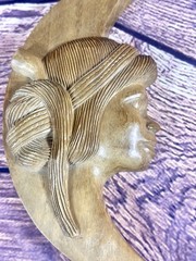 Pair of Vintage Native American Indian Wooden Carved Moons Wall Hangings.