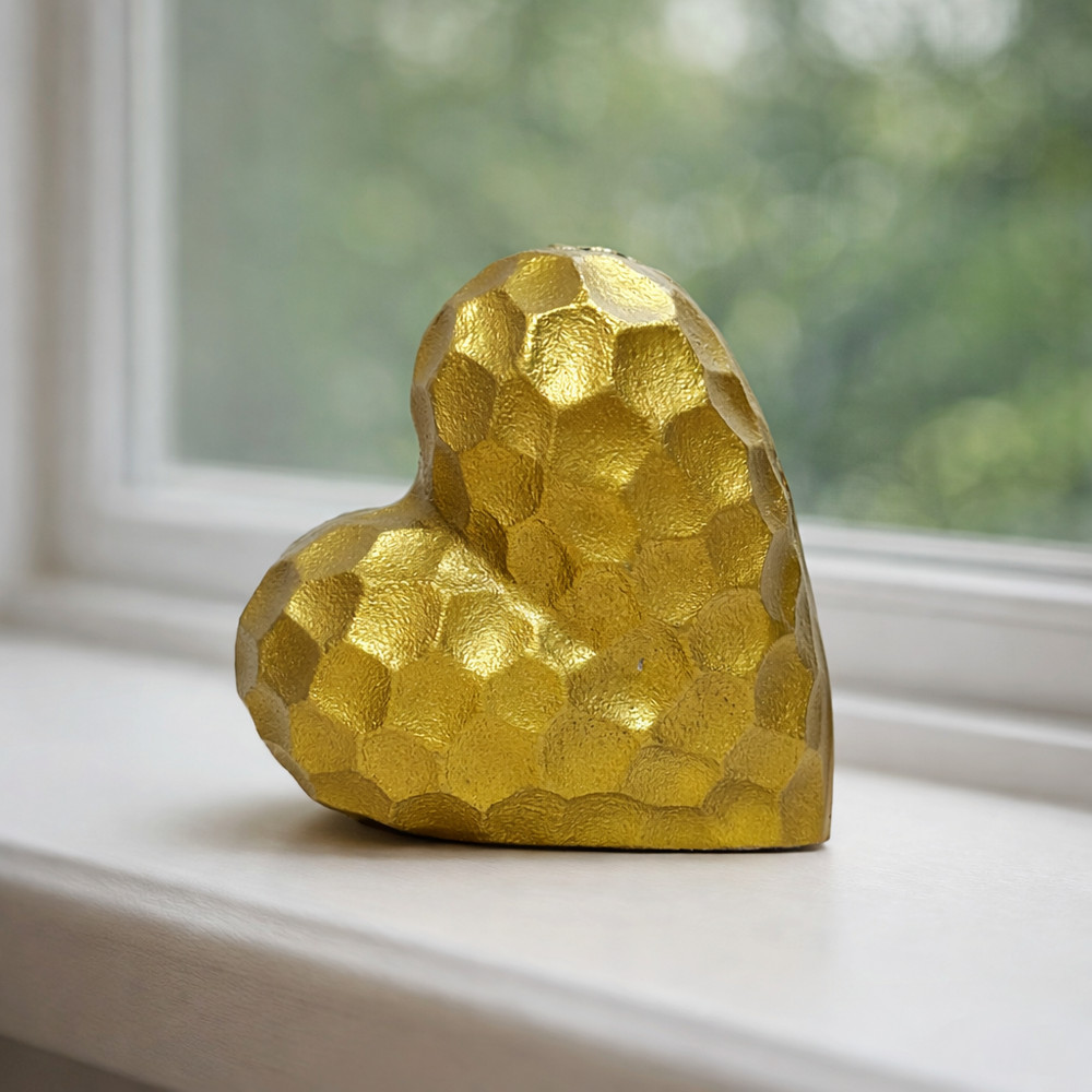 Handmade Gold Ceramic Heart Sculpture Designer Painted Modern Home Decor Art Set