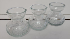 3 CLEAR GLASS ROUND VASES EMBOSSED WITH 4 LEAF CLOVERS 4 INCHES
