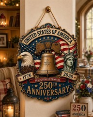Patriotic American Freedom Wall Sign with Rope