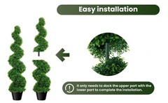 3FT 2 PCS Realistic Artificial Spiral Boxwood Topiary Trees w/Durable Pot