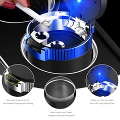 Car Ashtray with Lid, Detachable Stainless Steel Smokeless Ash Tray with Blue