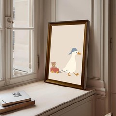 Framed Funny Goose Pulling Wall Decor Pictures Nursery Artwork Print