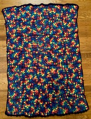 Handmade Crochet Squares Blanket – Colorful with Purple Trim – 28 in x 42 in