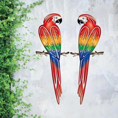 Metal Outdoor Wall Art Decor,3D Colorful Garden Birds Sculpture Outdoor Iron Han