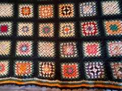Vintage Afghan Throw Crochet Granny Squares Handmade Multi Colors 65” by 85”