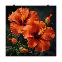 Orange Hibiscus Flower Art Print, Orange Flower Painting, Flower Décor 15
