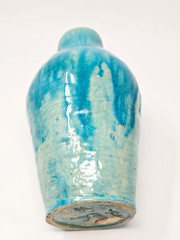 Turquoise Blue Drip Glazed Pottery Hand Made Pottery Vase Marked J.E.C GH 10″