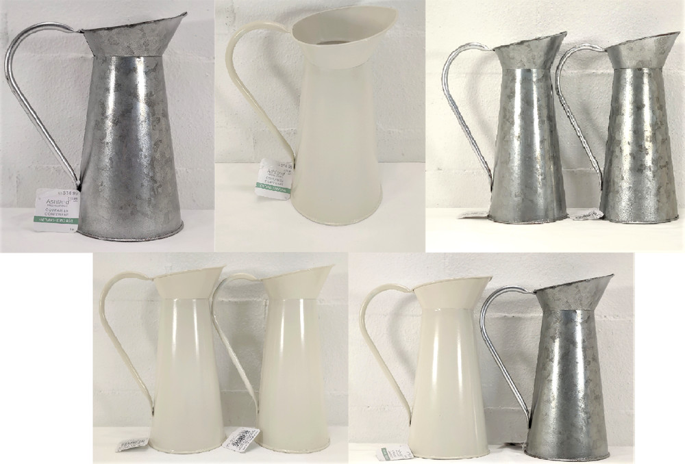 9 in Decorative Galvanized or off White Pitcher Vase Rustic Distressed Farmhouse