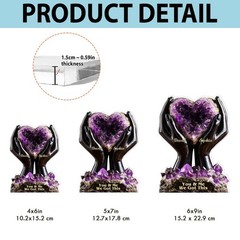 Personalized Amethyst Heart Acrylic Block Hands Holding Crystal Couple Gift Deco