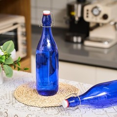 6 Pcs Cobalt Blue Glass Bottles 1 L/ 33.75 oz Decorative Wine