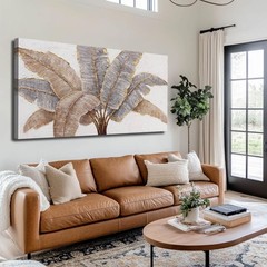 White and Gold Canvas Wall Decor Textured Wall Art Leaves Artwork for Living …