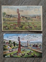 2- Advertising Halladay Windmills Wind Engines Pump Trade Card Batavia Illinois