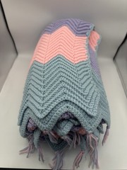 Hand-Crocheted Chevron Afghan – Blue, Pink & Purple Ripple Throw – 49” x 75