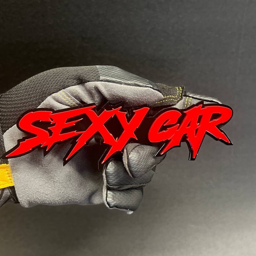 1x «Sexy car» Custom Text 3D Acrylic Car Emblem Badge Multicolor Laser Cut Decal