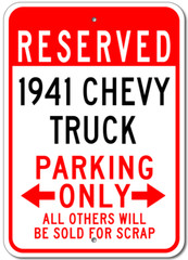 Custom 1941 41 CHEVY TRUCK Parking Sign Chevrolet Personalized Garage Plaque