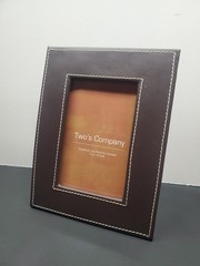 Faux Leather 4×6 Photo Frame, Dark Brown with Beige Stitching, by TWO’S COMPANY