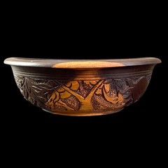 Vintage Hand Carved Wood Bowl Boho Ethnic Artisan African Ebony Animal