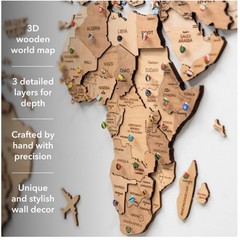 Rustic Birch Wood World Map – Decorative Wall Art for Home