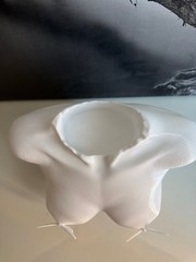 White 3d printed Torso Art Vase with Butterfly Accents, Modern Abstract Decor