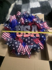 Deco Mesh Summer Patriotic USA Wreath 4th of July Medium size 17″