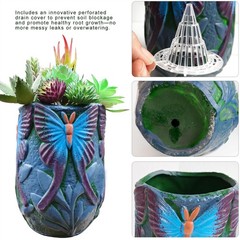 Ceramic Flowerpot– Oval Thick Rough Dark Green Flower Pot with Perforated Dra…