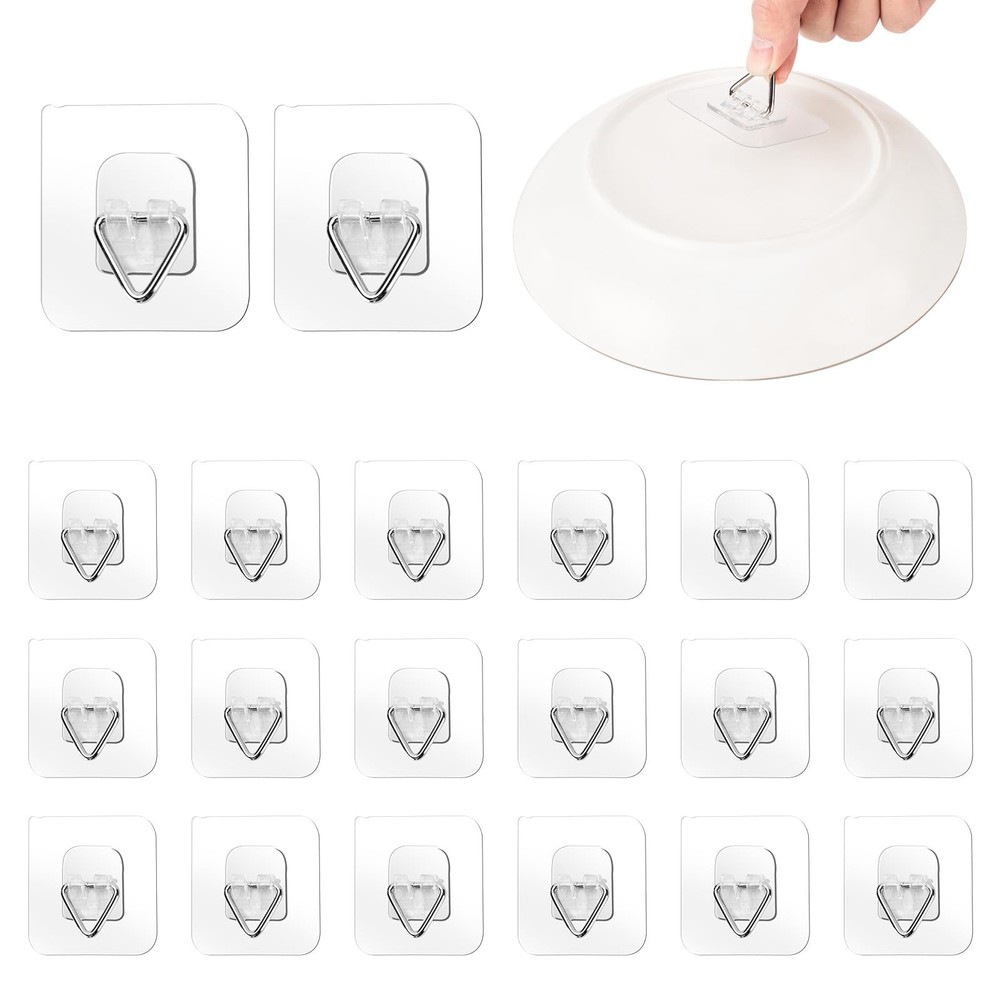 Bilillo 20 Pack Invisible Adhesive Wall Plate Hangers, 2.3 Inch Large, Clear