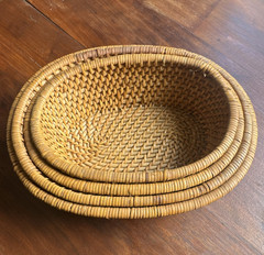 Set of 4 Oval Brown Wicker Nesting Decorative Baskets Indoor