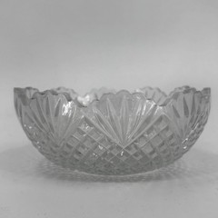Vintage Clear Cut Glass Scalloped Bowl Diamond Fan Pattern Round Bowl
