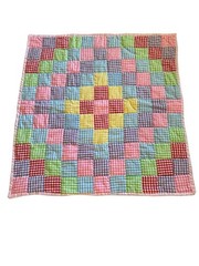 Patchwork Plaid Gingham Throw Blanket Multicolor Pastels 35” x 37” Handmade