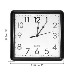 9×9 Inch Wall Clock Quartz Battery Operated Silent Square Wall Clocks Black