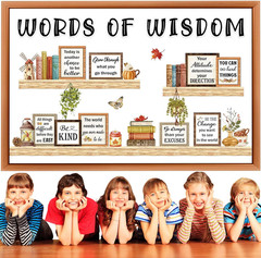 Bookshelf Bulletin Board Set, Motivational Words of Wisdom Cutouts for Classroom