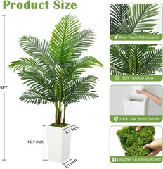 5FT Artificial Palm Tree with Thickened and Sturdy Planter, Fake Plants with