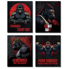 Motivational Gorilla Gym Poster Set Workout Wall Art Print for Home Fitness Room