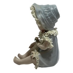 Piano Baby Porcelain Figurine Lace Embellishments Hat Clothes Flowers Blue 7″
