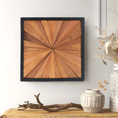 Rustic Teak Wood Wall Art – 17″x17″ Geometric Starburst Panel, Handcrafted Decor