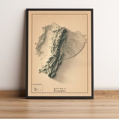 Ecuador Map, Ecuador 2D Relief Map, Ecuador Vintage Map – 2D Flat Print