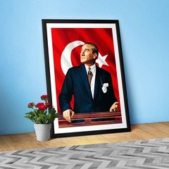 Ataturk Poster with border, Turkey art — Mustafa Kemal Ataturk print