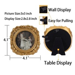 Vintage Picture Frames 3×3 Round Gold – Antique Ornate Small Picture Frames w…
