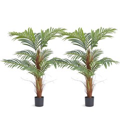 2 Pack Artificial Areca Palm Tree 4ft Tall Faux Tropical Silk Plant Decor in Pot