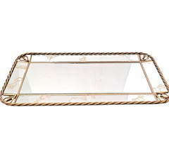 Vintage Mirror Vanity or Wall Tray Gold Tone Hearts Metal Vertical or Horizontal