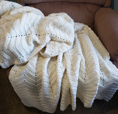Crochet Afghan Throw Blanket 54×78 Cream Chevron Textured Knit Farmhouse Decor