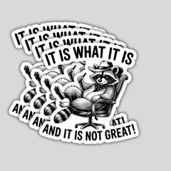 4pcs It Is What It Is and It’s Not Great Stickers – Funny Raccoon Meme Decals